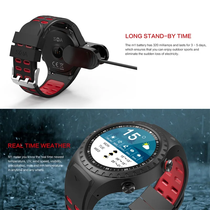 Torntisc Полный Круглый экран 1,3 дюймов M1 Смарт часы gps Android компас с Bluetooth барометр дисплей погоды спортивные умные часы для мужчин