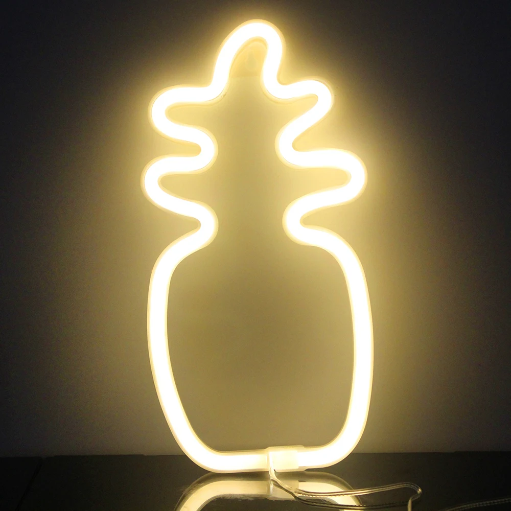 

Неоновый светодиодный ночсветильник в виде ананаса с питанием от USB, фоновая лампа для спальни, украшение на Рождество, свадьбу, сказочное н...