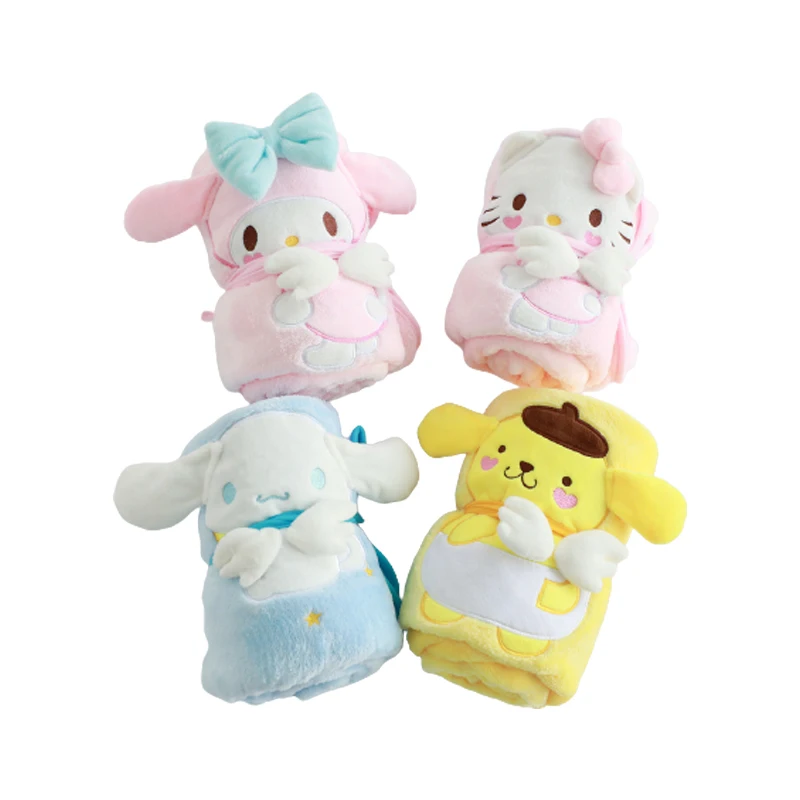 Kawaii Sanrio Plush Toys Lovely Cinnamorol My Melody Plush Blanket Fluffy Kt Purin Cartoon Plushie Towel Soft Blanket for Baby