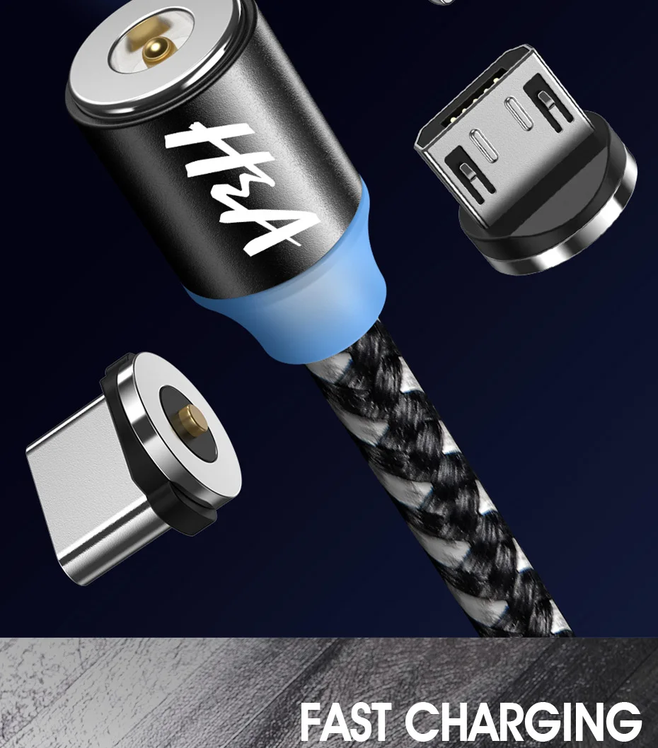 H& A Магнитный кабель для зарядки телефона Micro usb type C для iPhone кабель для освещения провод для быстрого заряда type-C samsung Магнитный кабель Redmi