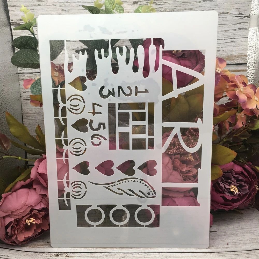 

A4 29cm Art Heart Numbers DIY Layering Stencils Wall Painting Scrapbook Coloring Embossing Album Decorative Template