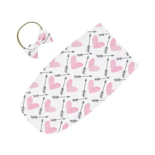 Love Heart Arrow 2 шт./компл. мягкие спальные мешки+ лента для волос с принтом для ребенка, спальный мешок Одеяло повязка на голову для детей от 0 до 2 м подарка на празднование в честь будущего рождения ребенка фон для фотосъемки - Цвет: Love Heart Arrow