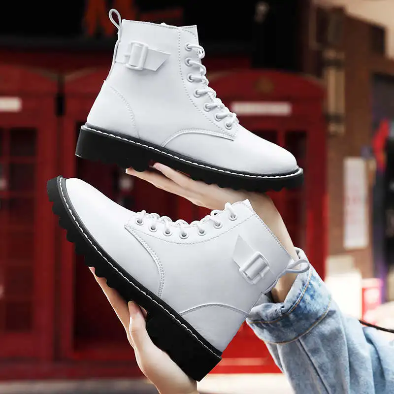 

Brand Ankle Boots Women Winter Shoes Genuine Leather Lace Up Round Toe Lady Booties Autumn Platform Handmade Women Leather Boots