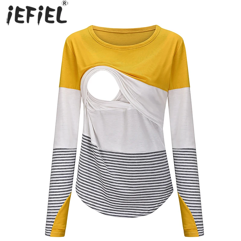 

Casual Striped Pregnant Women Long Sleeve Nursing Maternity Tops Breastfeeding Tops Ladies T-Shirt Pregnancy Clothes T Shirt