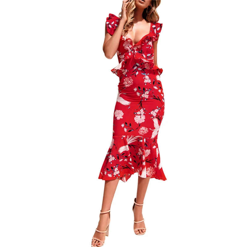 

Sexy Women Bandage Long Dress Sleeveless Ruffles V Neck Female High Waist Holiday Party Dress Sexy Beach Dress