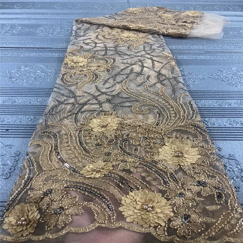 

African Lace Fabric 2019 Embroidered Nigerian 3D Flower Laces Fabric High Quality French Tulle Lace Fabric For Women
