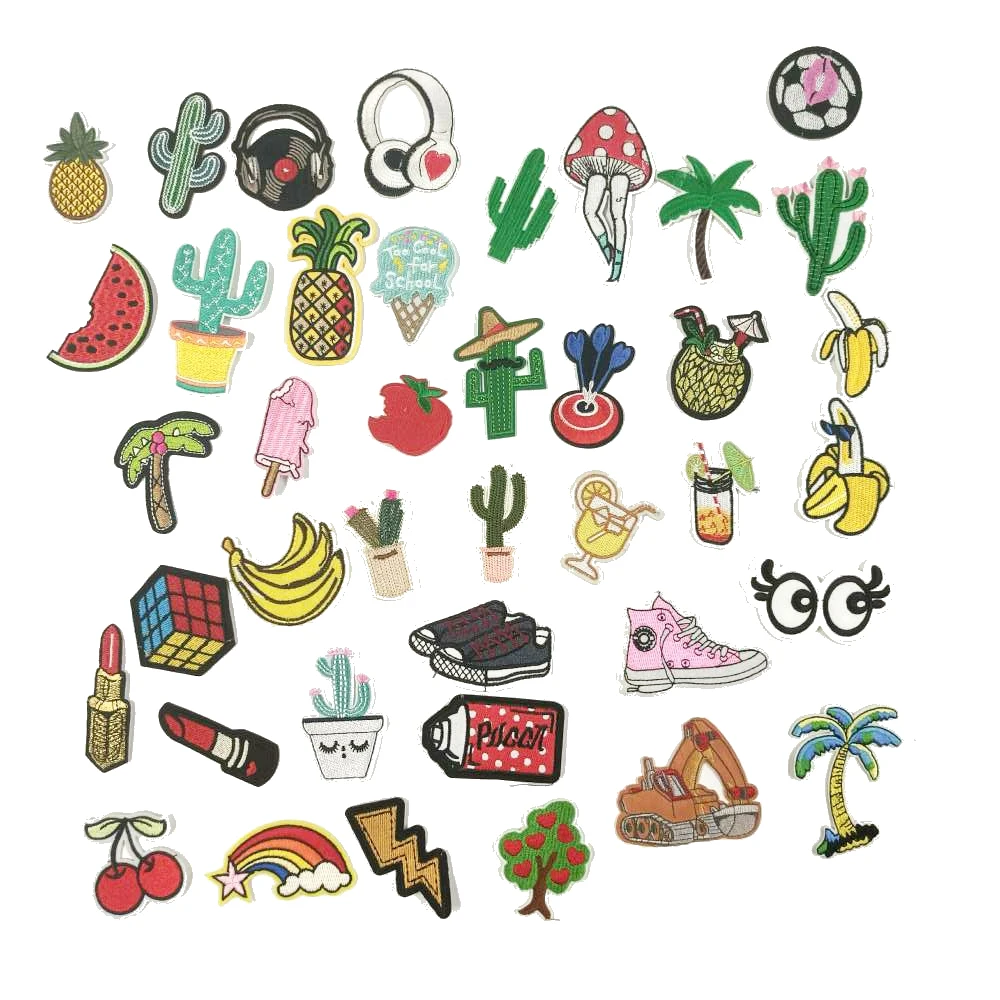 

Design iron-on embroidery banana trees cactus pineapple cartoon patches for clothing HE-15