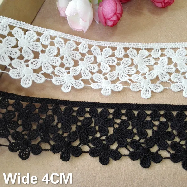 

4CM Wide White Black Embroidered Fringe Ribbon 3d Flowers Lace Collar Neckline Trim DIY Dress Guipure Curtains Sewing Supplies