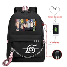 Anime Backpack Naru-to Akatsuki Anime Backpack Girls School Bags Mochilas Mujer Women School Backpack USB College Laptop Bags