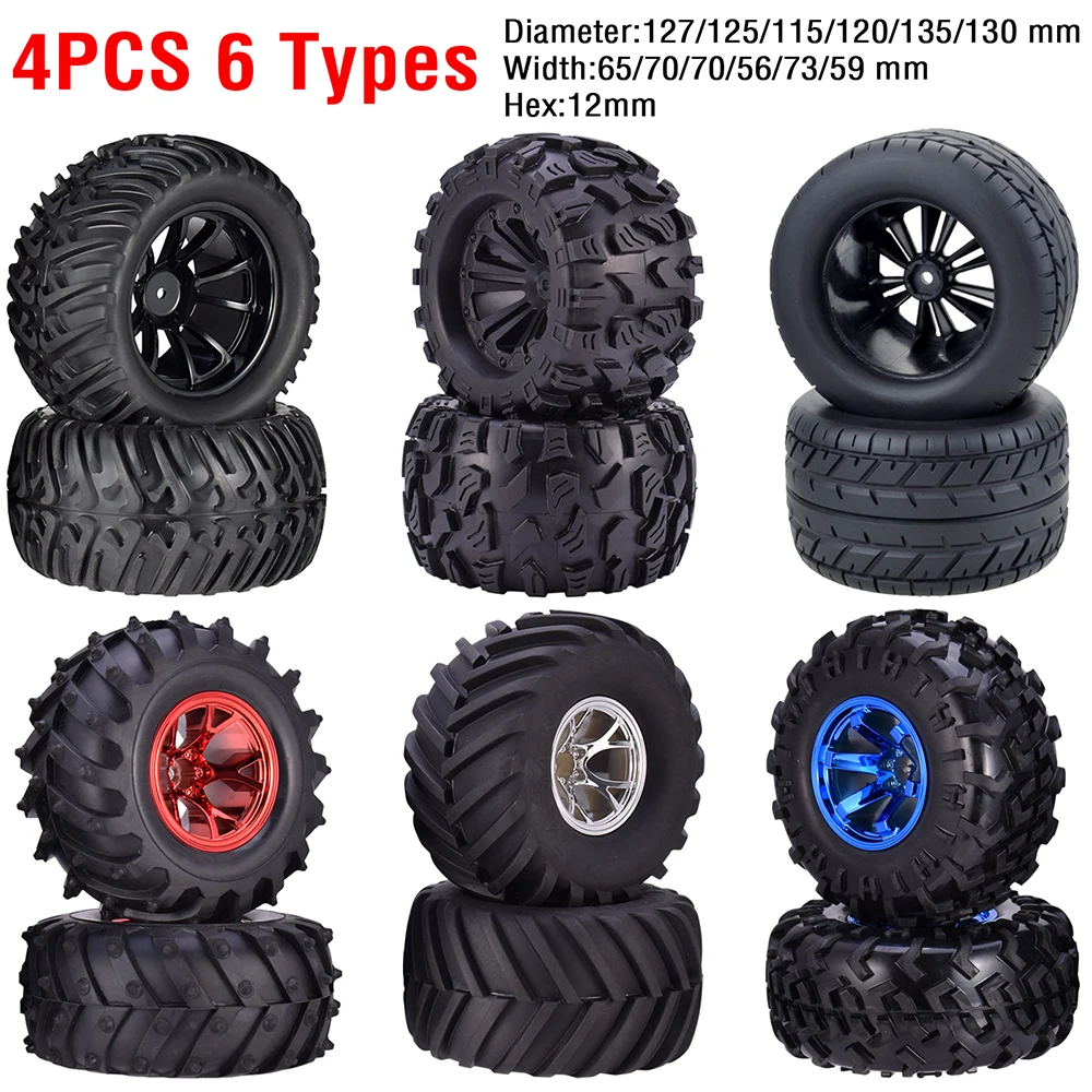 

4PCS 12mm Hub Wheels Set Foam Inserts Tires for 1:10 Monster Truck Off Road Traxxas Scx10 HPI HSP Savage Buggy Tamiya Kyosho