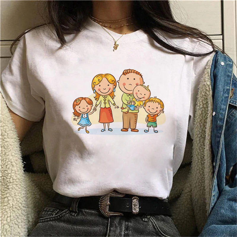 

Kawaii Women T Shirt Oversize Family Graphic Print Korean Fashion Streetwear White T-shirts for Girls Ladies Female Clothing