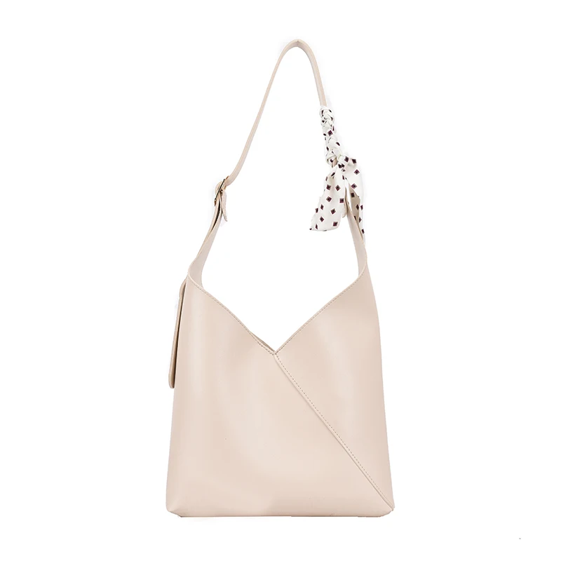 

Axukes PU Leather Designer Silk Scarf Strap Design Women's Bucket Bag Simple Large Capacity Shoulder Bag Travel Handbag