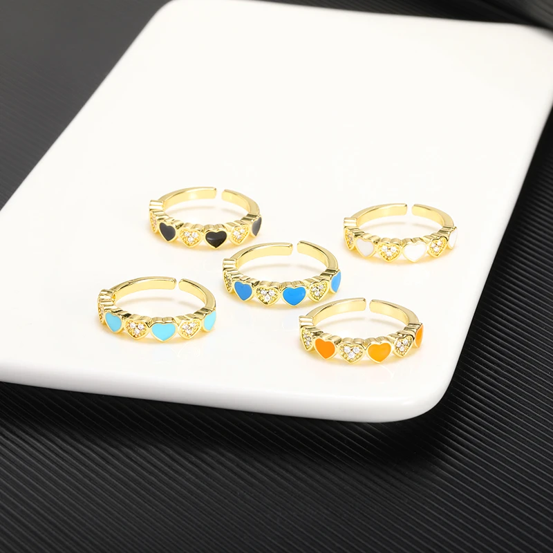 

Colorful Enamel Heart Surrounded Fine Zircon Rings for Women Minimalist Gold Rings for Best Friend Cute Heart Ring