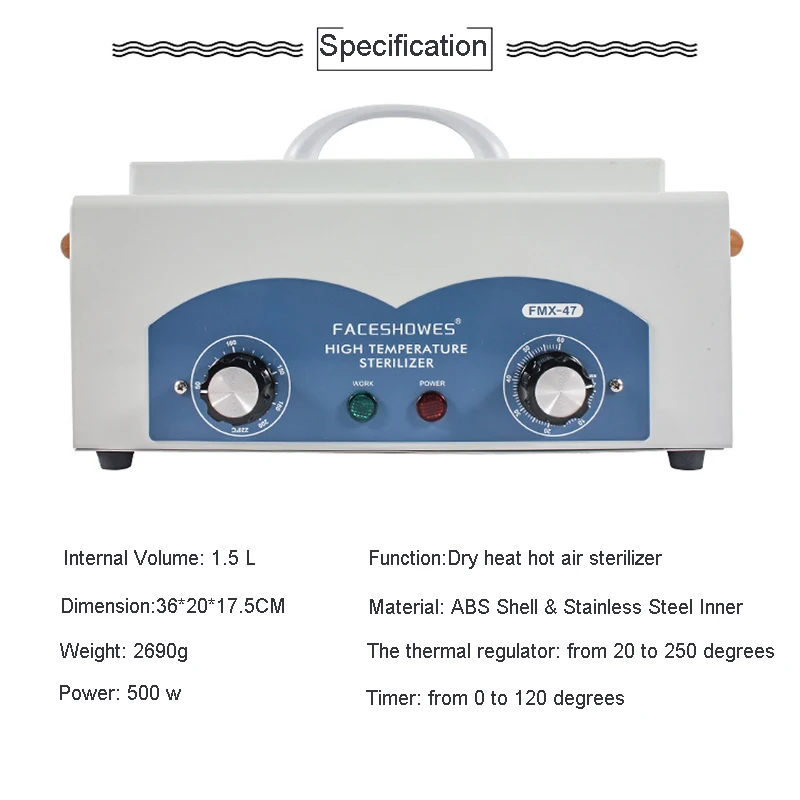 

1.5L 500W Dry Heat Sterilizer Nail Sterilizer High Temperature Sterilizer Box Nail Art Salon Disinfection Tool Manicure Tool