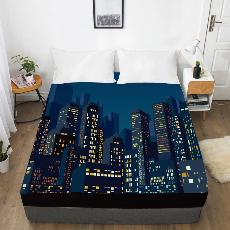Постельное белье с 3D рисунком ночного пейзажа города эластичное натяжная