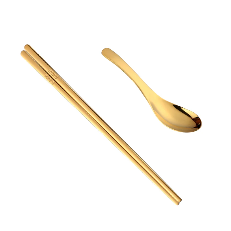 Bestart Золотые корейские палочки для еды и ложка из нержавеющей стали