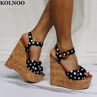 kolnoo 2022 newest style handmade womens wadges heels sandals dots leather open toe sexy evening party prom fashion summer shoes
