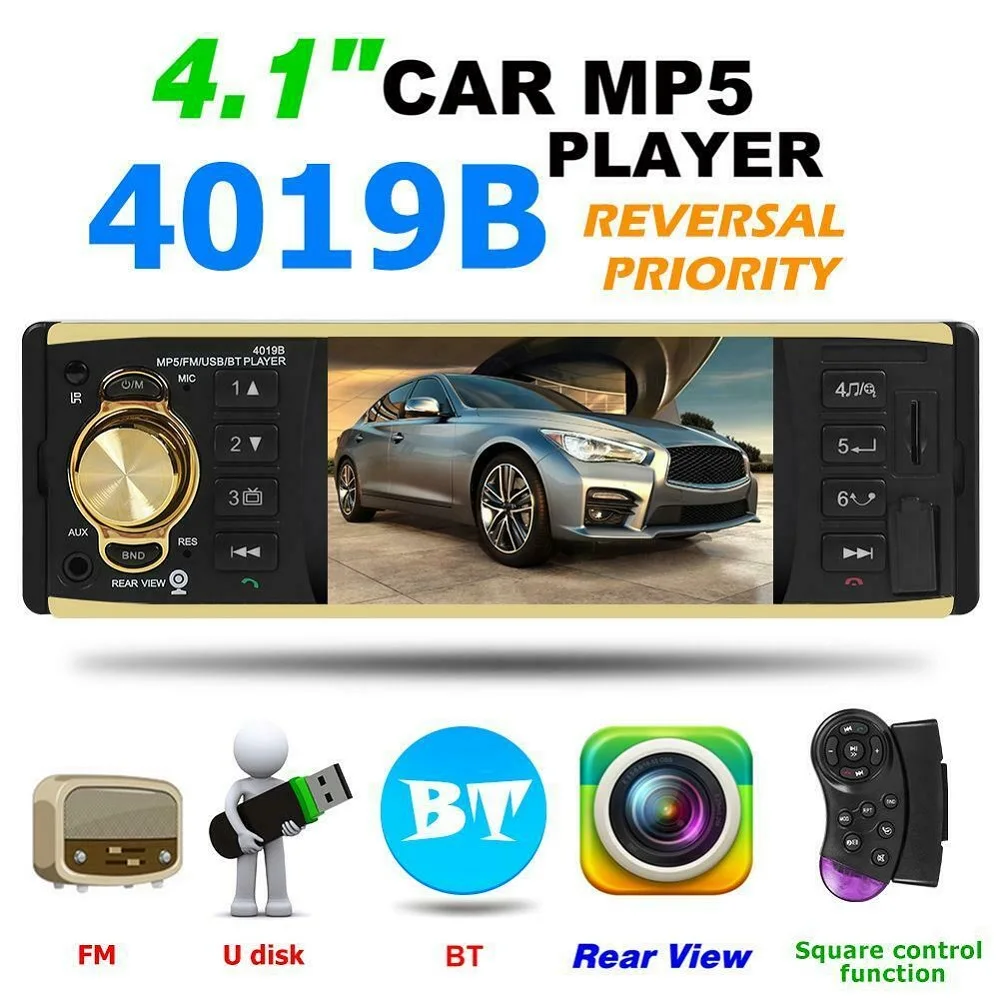 4,1 дюймов один Din MP3 автомобильный радиоприемник проигрыватель аудио USB AUX FM радио станция Bluetooth Камера заднего вида дистанционное управление автомобильные аксессуары