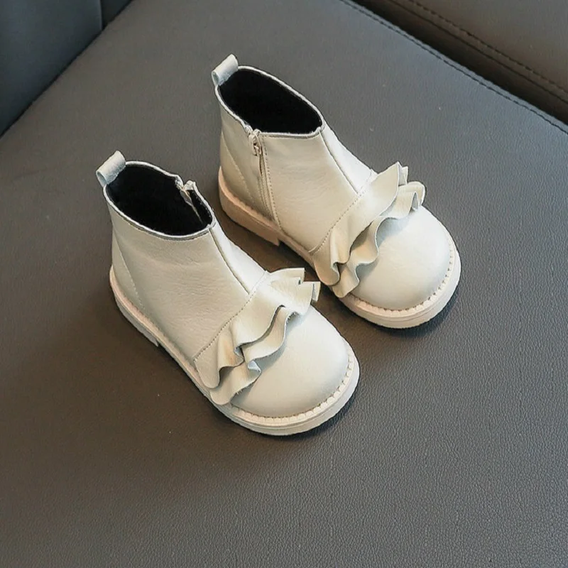 2020 зимние новые детские ботинки Ботинки для девочек с оборками Однотонные