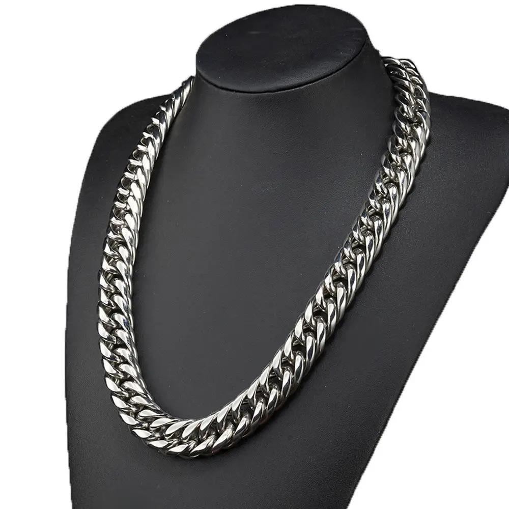 

18mm Wide 316L Stainless Steel Curb Cuban Link Chain Necklace Jewelry Gift Trendy Men's Necklace