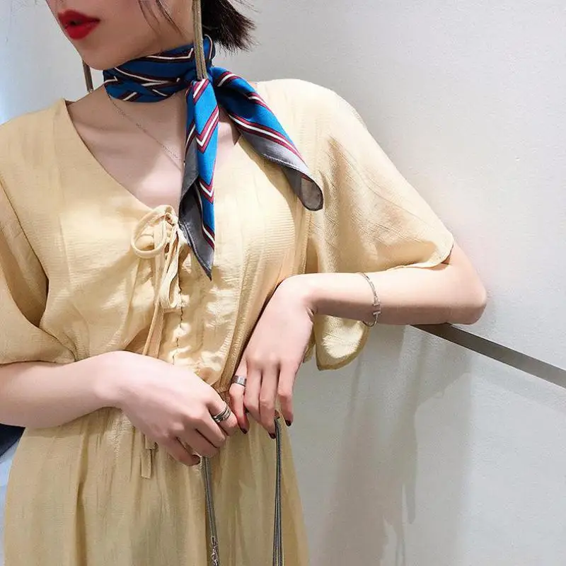 

Printing Hotel Waiter Flight Attendants Handkerchief rings women scarf silk feeling hair neck scarves square office
