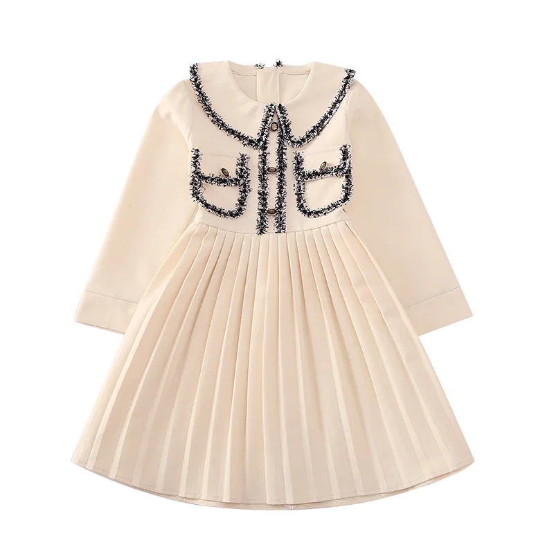 

Girl's Long Sleeve Turn-Down Collar Fashion Solid Color A-line Princess Dresses Knee Length Spring Autumn Korean Style Dress