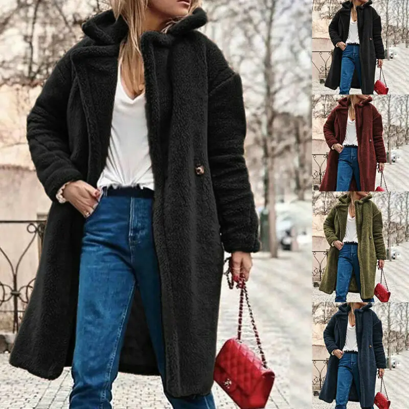 Женское шерстяное пальто зимняя теплая Элегантная водолазка с длинным рукавом