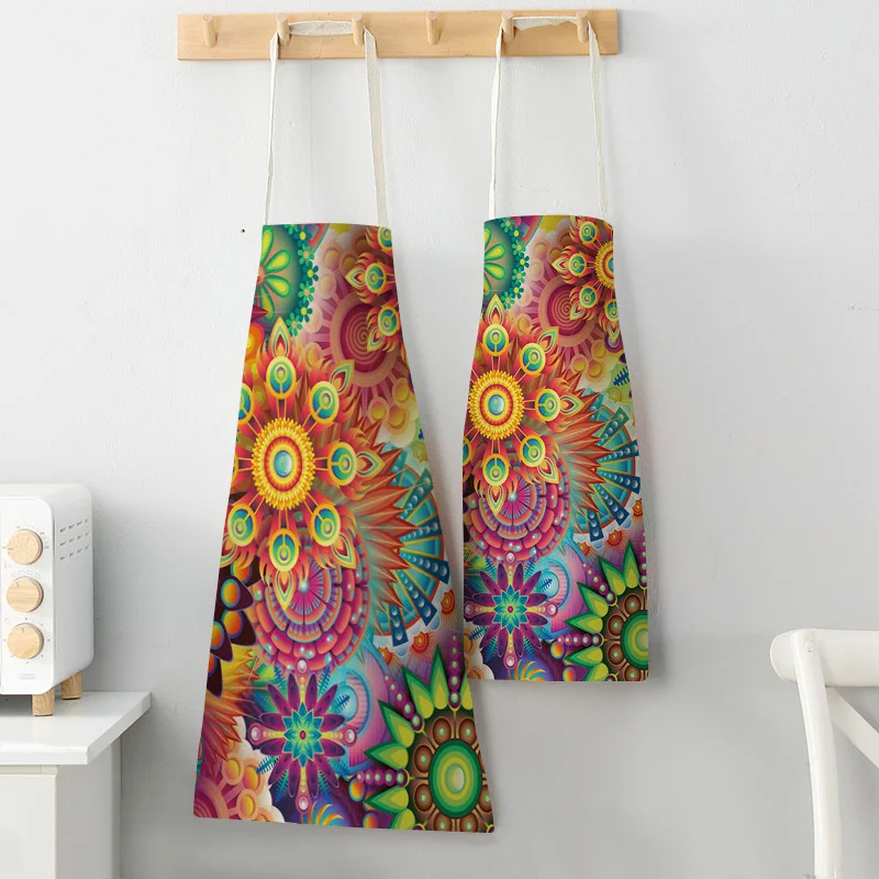 

1Pcs Mandala Deer Kitchen Aprons For Parent child Cotton Linen Bibs Household Cleaning Pinafore Home Cooking Apron