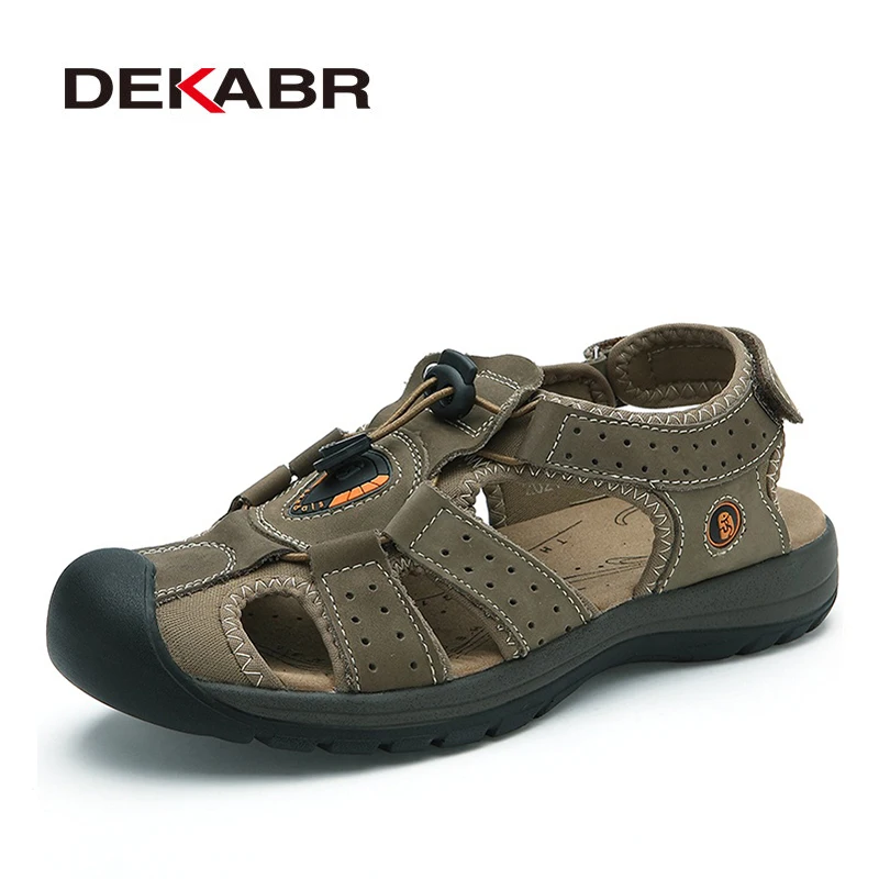 Мужские летние сандалии цвета хаки DEKABR пляжная обувь из натуральной кожи модные