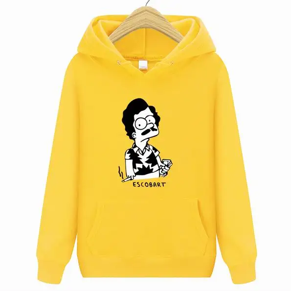 Толстовки ESCOBART Simpson, мужская толстовка с капюшоном, женские свитшоты, негабаритный черный цвет, Осень-зима, хип-хоп, мужские толстовки, толстовка - Цвет: Цвет: желтый
