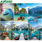 Алмазная живопись AZQSD, мозаика в виде лодки, гор, полная выкладка, алмазная вышивка, пейзаж, картина Стразы, домашний декор