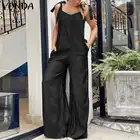 Летний комбинезон, пикантный длинный джинсовый комбинезон без рукавов VONDA 2021, Свободные Комбинезоны, брюки, Свободные Комбинезоны