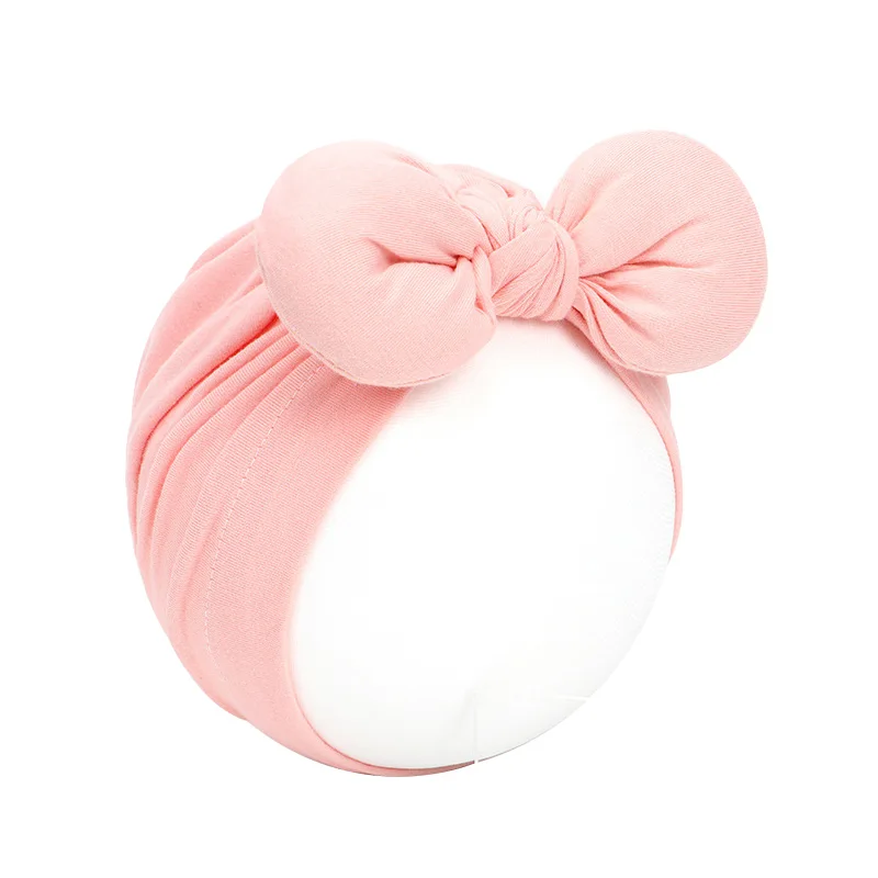 Pink Bunny Милая шапочка в горошек для маленьких девочек с бантом, карамельный цвет, детская чалма, кепка для девочек, эластичные Аксессуары для младенцев, 1 шт - Цвет: Pink Bunny