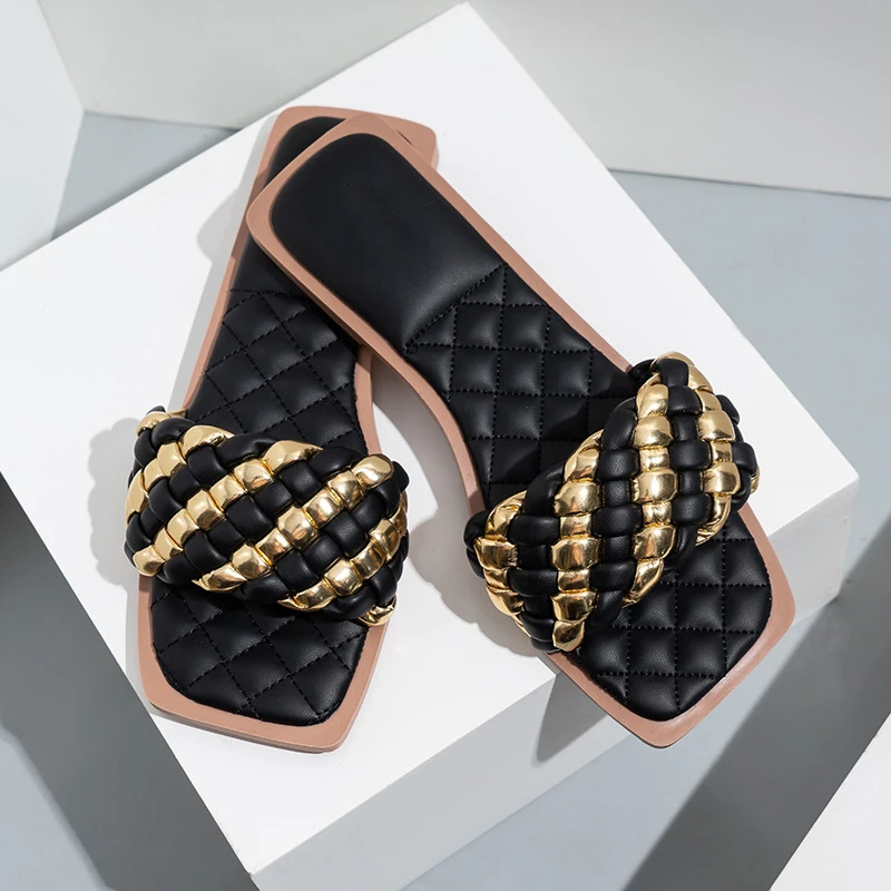 

Big Size Women Slippers Fashion Weave Fashion Slides Open Toe Ladies Flats Casual Shoes Beach Outdoor Female Flip Flop For Women