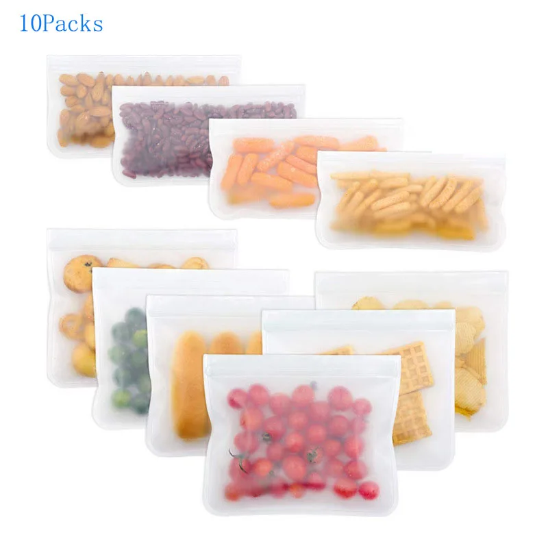 4pcs S and 6pcs M Кухня силиконовая сумка для хранения еды многоразовая морозильная сумка Ziplock герметичный Топ фрукты Ланч-бокс-FDA одобрено BPA бесплатно - Цвет: 4pcs S and 6pcs M