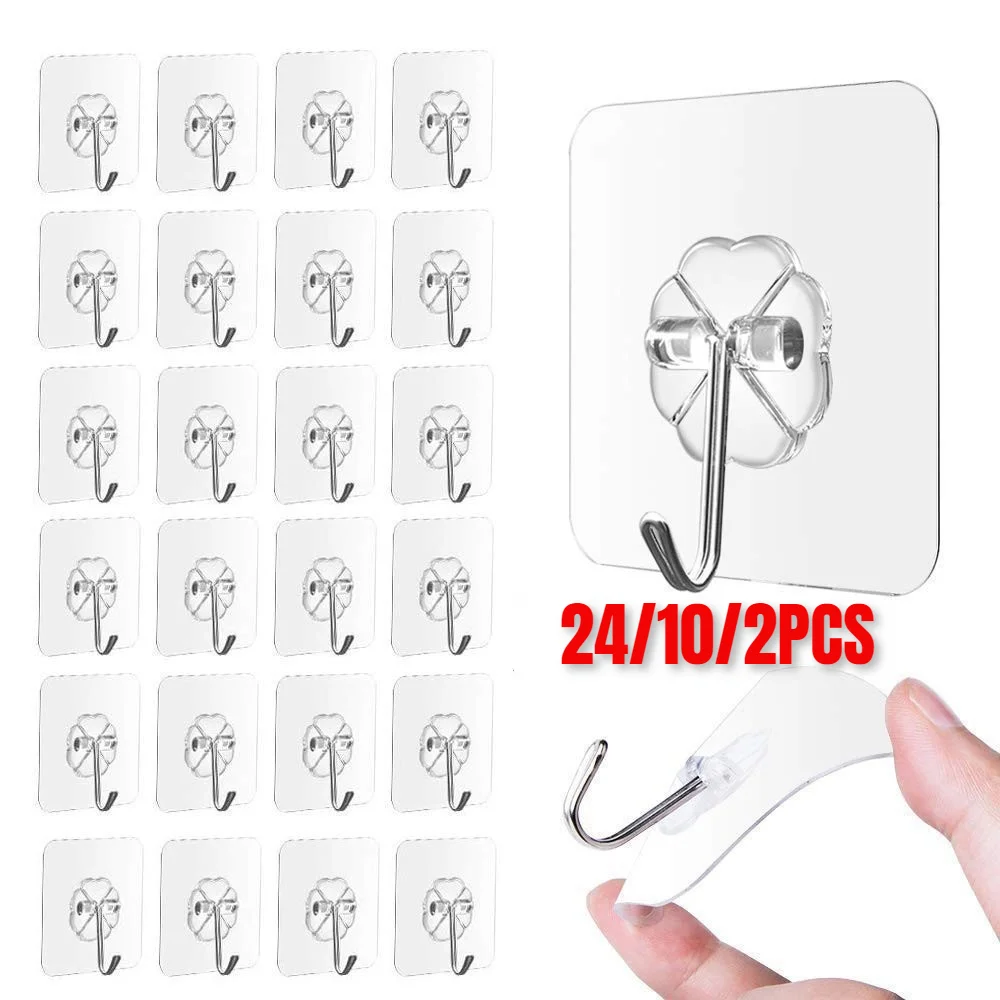 

24/10/2pcs Transparent Suction Cup Hook Seamless Sucker Hanger For Kitchen Bathroom Multifunction Strong Organizer Drop Shipping