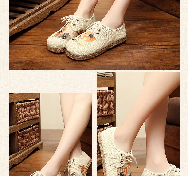 

Ink Wash Painting Womens Linen Cotton Sneakers Comfortable Low Top Lace up Flat Shoes Ladies Breathable Walking Flats