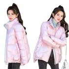 Блестящая металлическая женская зимняя куртка на молнии с карманами, пуховое хлопковое теплое свободное повседневное пальто с длинным рукавом, модное женское пальто 2021 M538