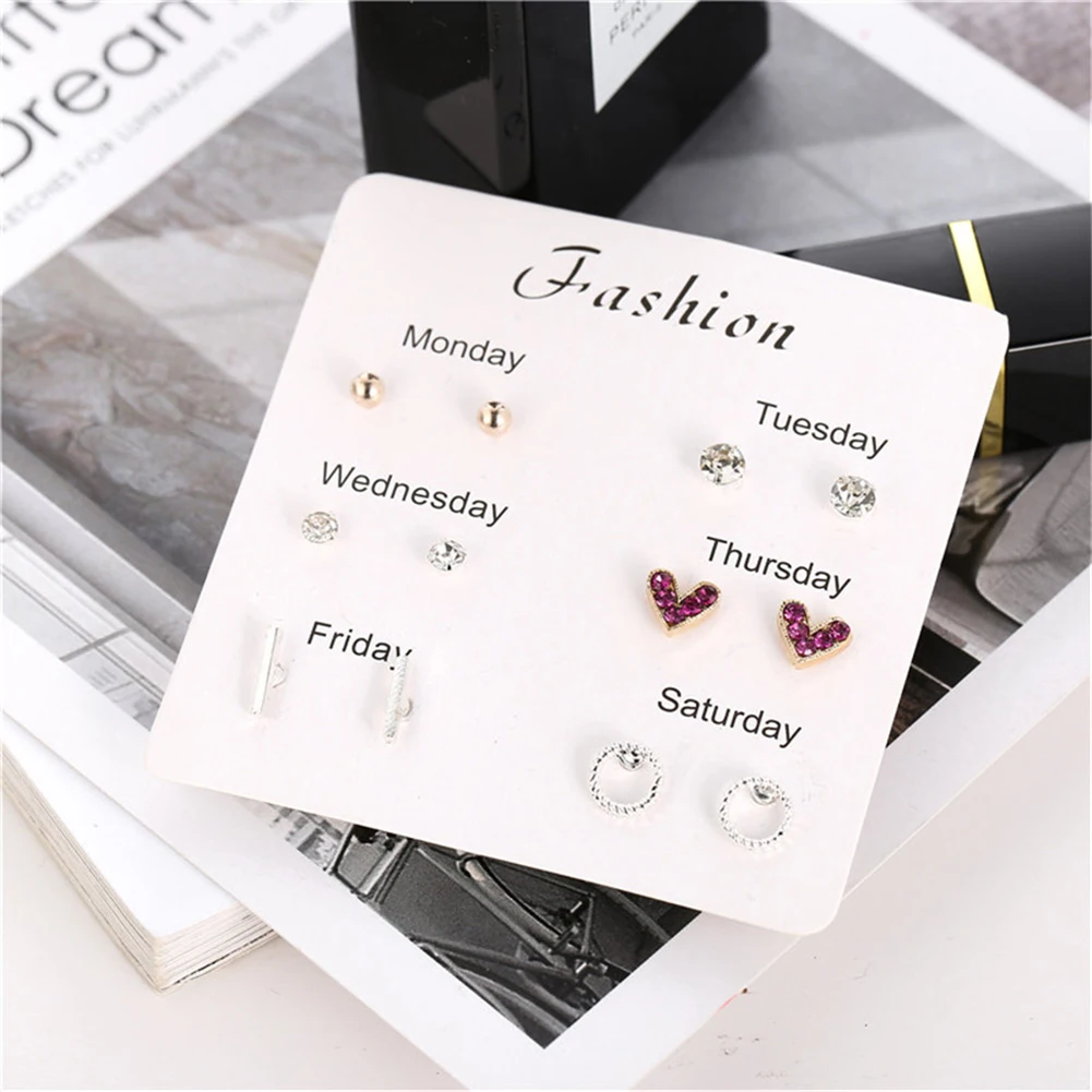 Женские серьги-гвоздики из искусственного камня 6 пар | Украшения и аксессуары