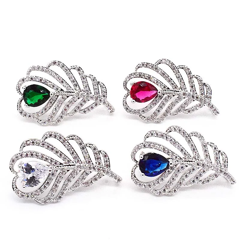 

High-grade four color microscope zircon feather temperament DIY accessories clasp necklace sweater chain 2pc/lot