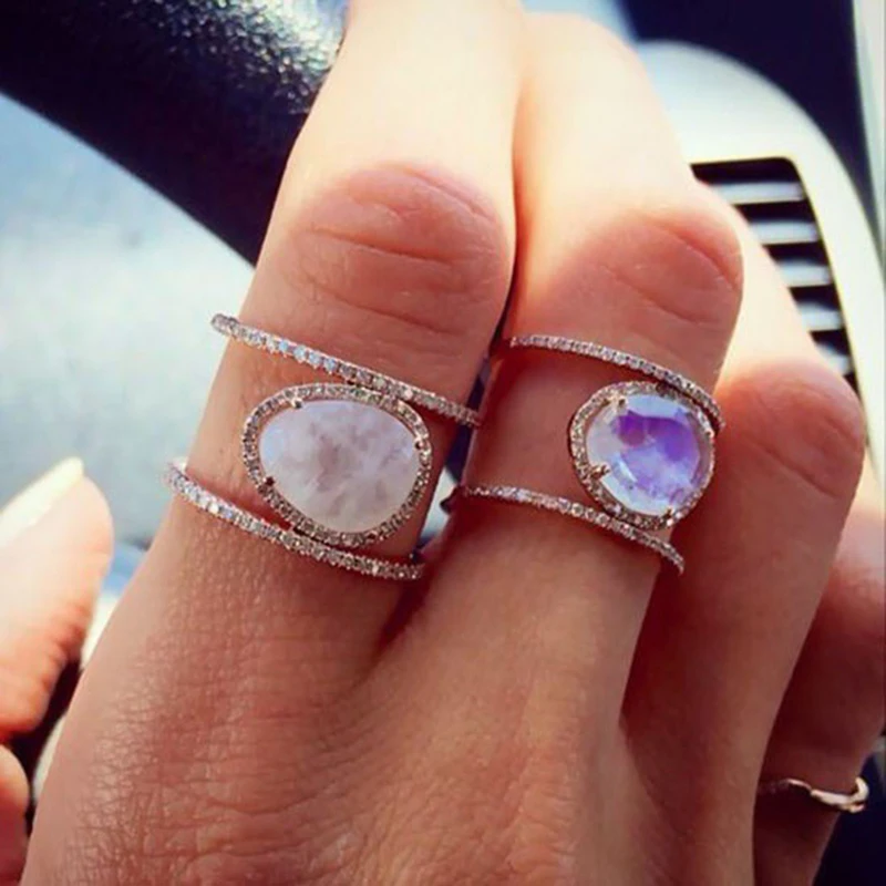 2019 Bohemian Double Round Ring Luxury Intersection Female Stone Engagement Vintage Party Rings For Women D40 | Украшения и