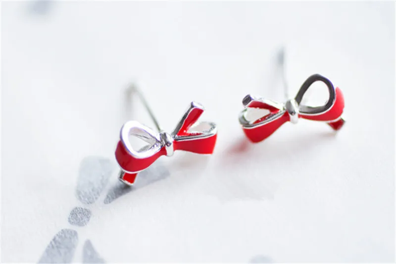 Женские серьги-пусеты с красным бантом винтажные серьги-Пусеты Из 925 пробы и