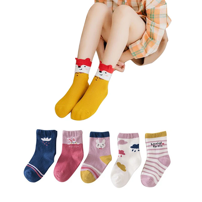 

Pudcoco 5Pcs Kids Cotton Socks Cute Cartoon Animal Baby Soft Socks Boys Girls Rabbit Fox Lion Printed Funny Harajuku Socks