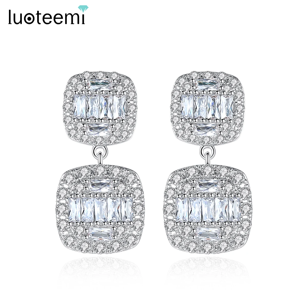 

LUOTEEMI Trendy Square Clear Cubic Zirconia Drop Earrings for Women Girls Wedding Party Classic Dangle Earrings Fashion Jewelry