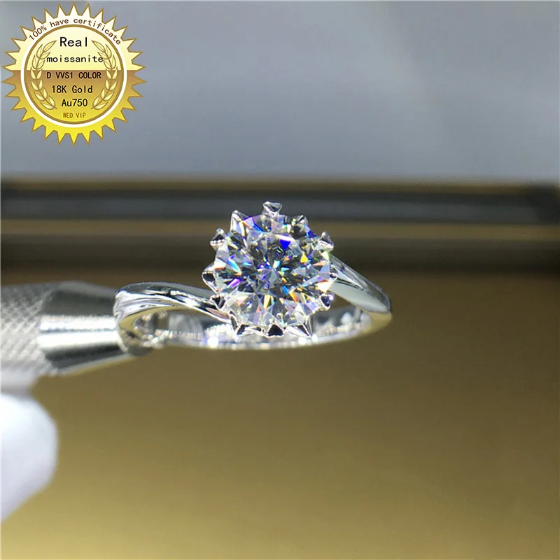 

100%18K goldr ring 1ct D VVS moissanite ring Engagement&Wedding Jewellery with certificate 0011