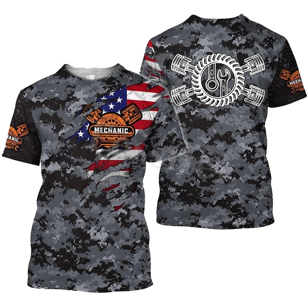 

Tessffel Camo Mechanic Worker Fashion T-shirt Summer 3D Printed Car Technician Men's Cool Harajuku Short Sleeve Top Style-2