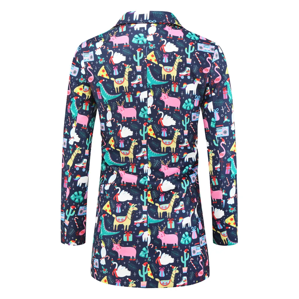 

High-quality new men's jacket Christmas 3D printed mid-length slim-fitting coat spring and autumn casual street windproof jacket