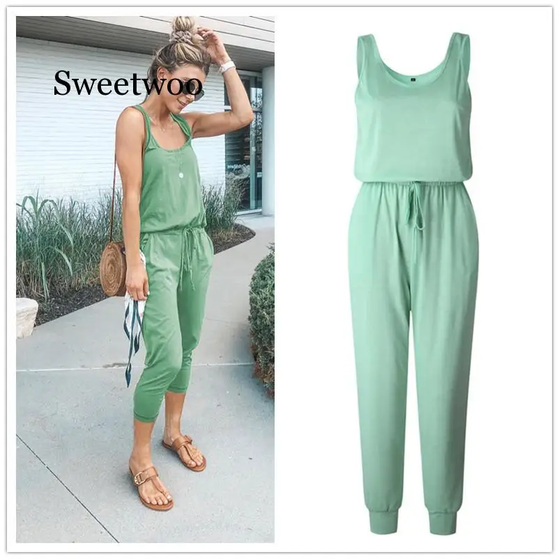 

New Sexy Off Shoulder Sleeveless Belts Jumpsuits Summer Women Solid Casual Pockets Long Rompers Slim Koren Style Beach