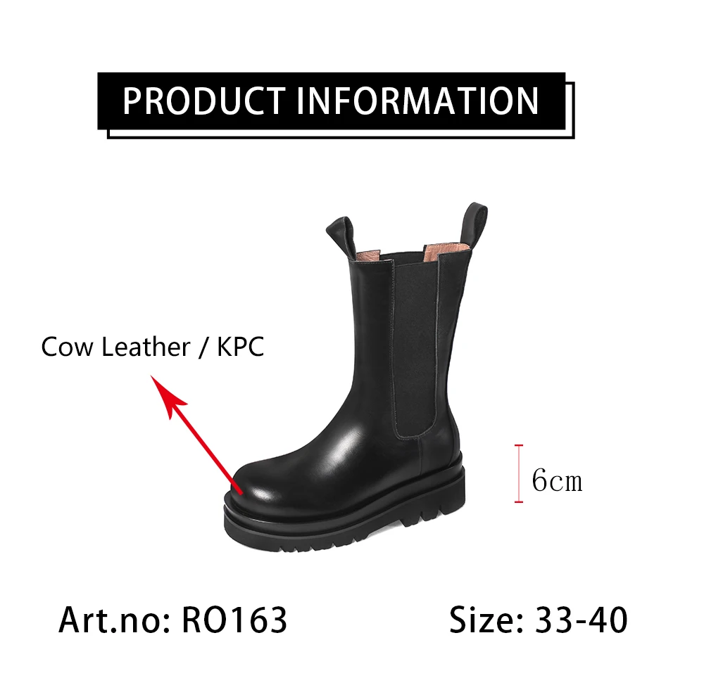 

RJN New Arrivals Casual Boots Fashion Comfortable Round Toe High Quality Shoes Women Chelsea Mid-calf Chelsea Boots Black RO163