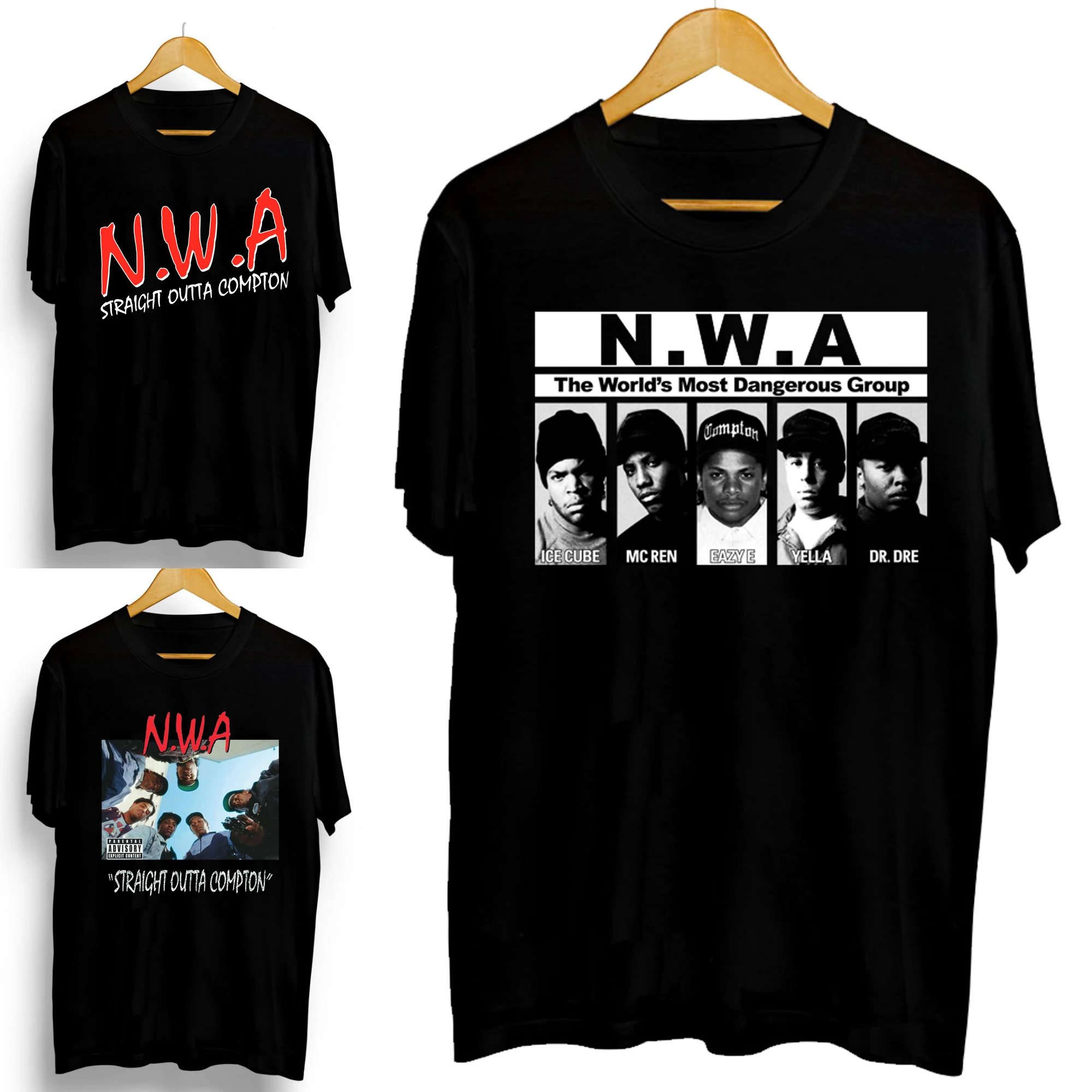 

N.W.A NWA Hip Hop Music Group Men's T-Shirt Ice Cube MC Ren Dr. Dre DJ Yella Eazy-E Print Top Tees Adults Cotton T Shirts XS-3XL